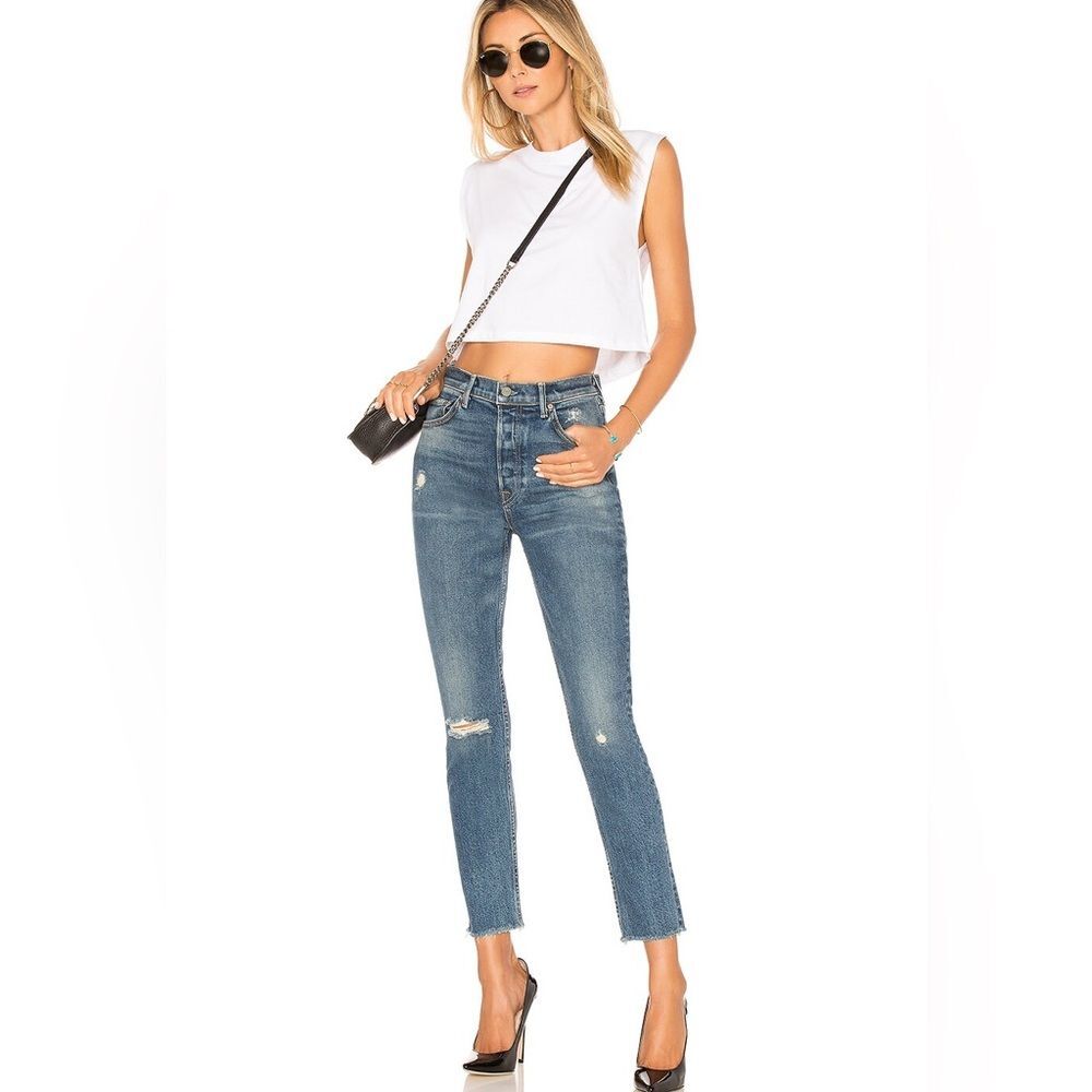 GRLFRND  Karolina High-Rise  Raw Hem Distressed Skinny Jean in  Sixpence 25